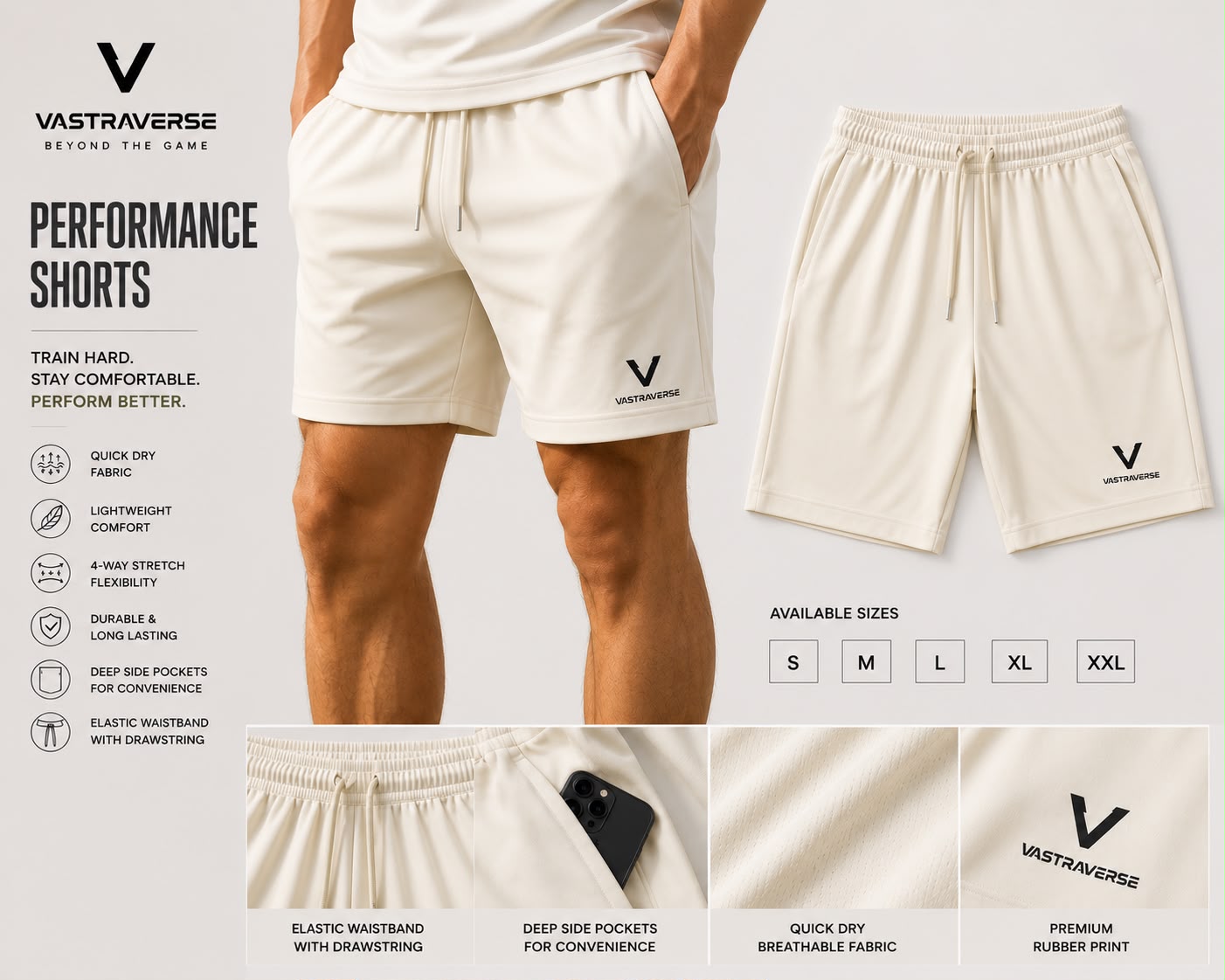 Vastraverse Performance Shorts – Ivory Editio